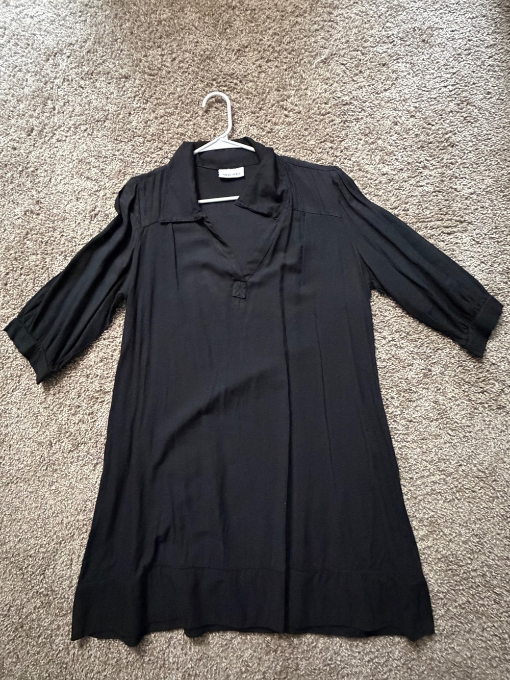 Black Tunic Dress with V-Neck Collar
